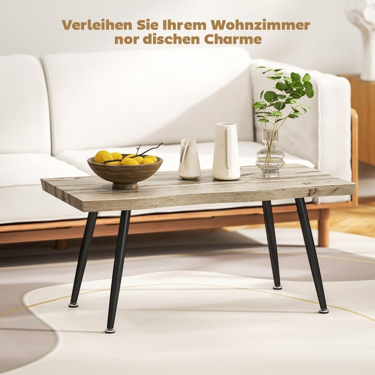 COUCHTISCH aus Holz 100x50x45 cm in Eiche mit Stahlbeinen - Eichefarben, Holzwerkstoff (100/50/45cm) - Modfu