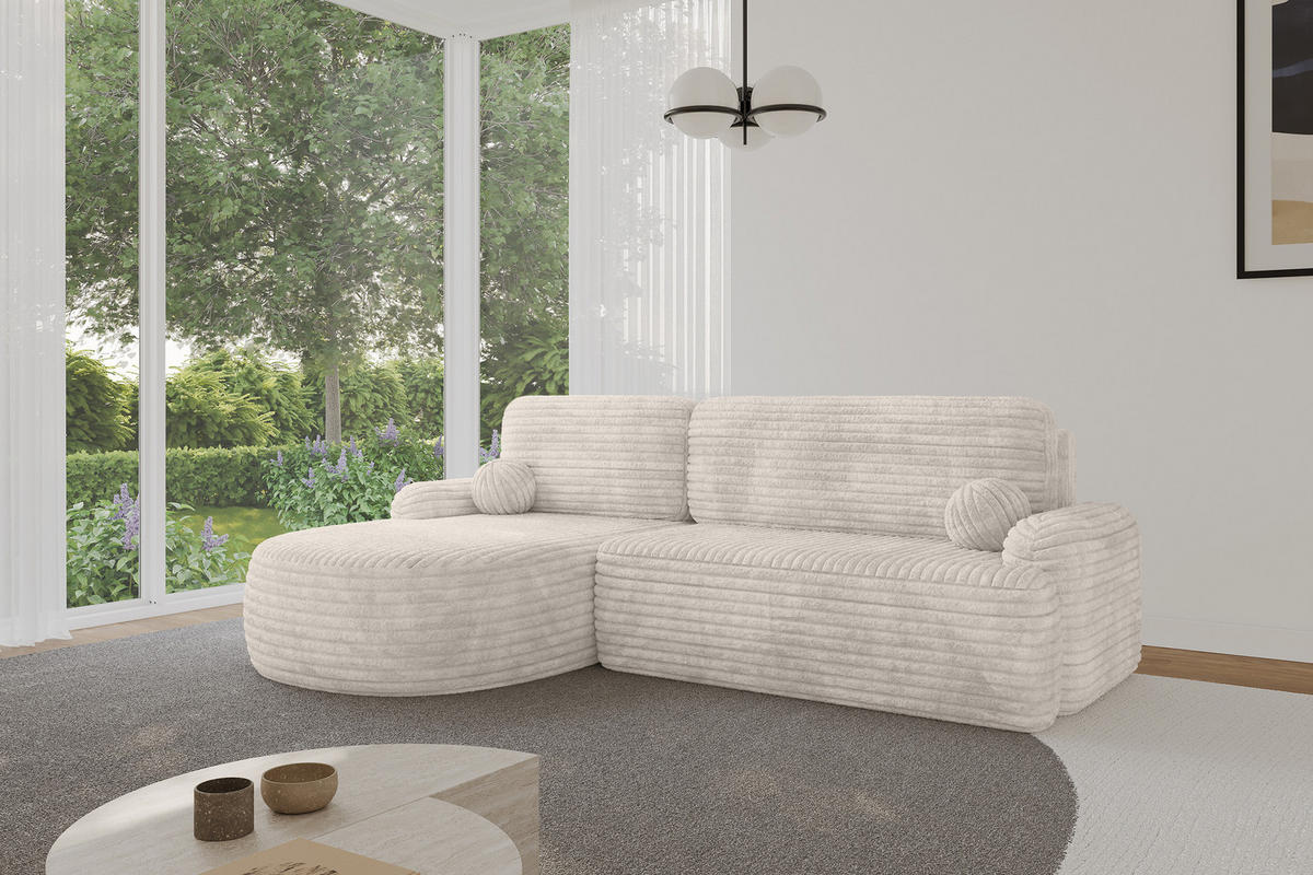ECKSOFA mit Schlaffunktion und Bettkasten LIRA-L - 264x172x89 Creme - Creme, Holzwerkstoff/Textil (264/172cm) - ALTDECOR
