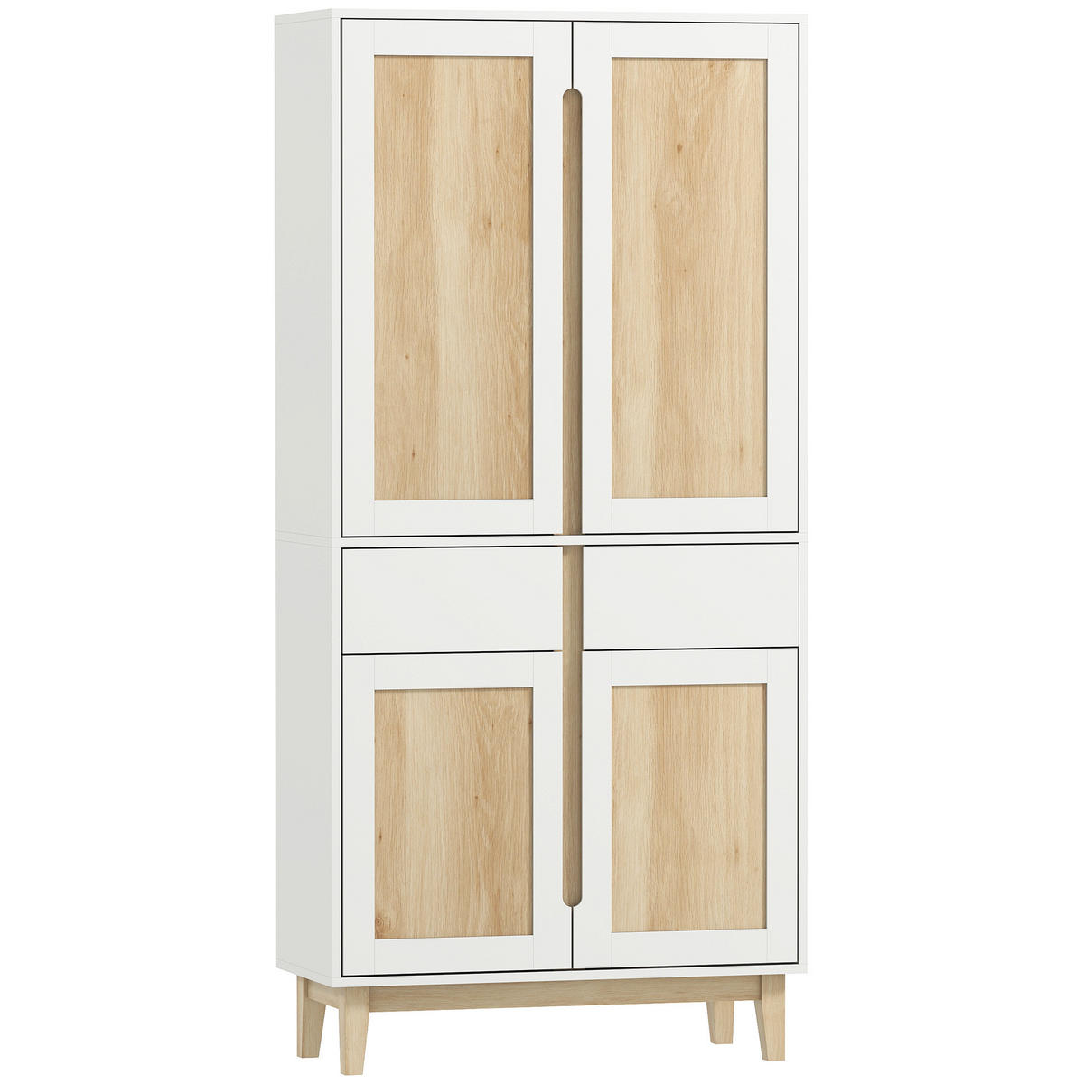 BUFFET DE-11225 4 Türen Weiß/Eiche - Weiß, Holzwerkstoff (35/170/80cm) - ComfortXL
