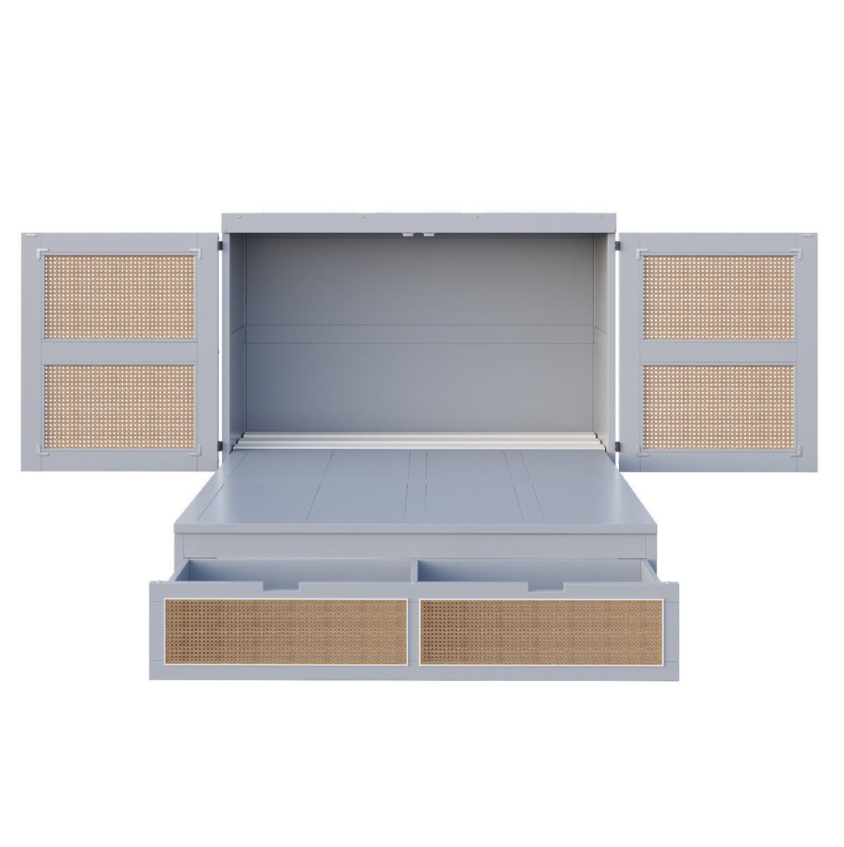 BETT 140/200 cm in Grau mit Rattan-Optik und Stauraumschubladen - Grau, Holz (140/200cm) - Flora Grace