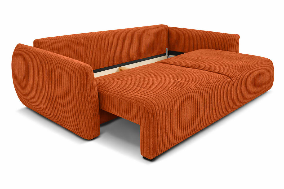 SOFA Mit Schlaffunktion Und Bettkasten, Cordstoff Poso, Kupfer, Zephira - Orange, Holz (238/87/102cm) - Kaiser Möbel