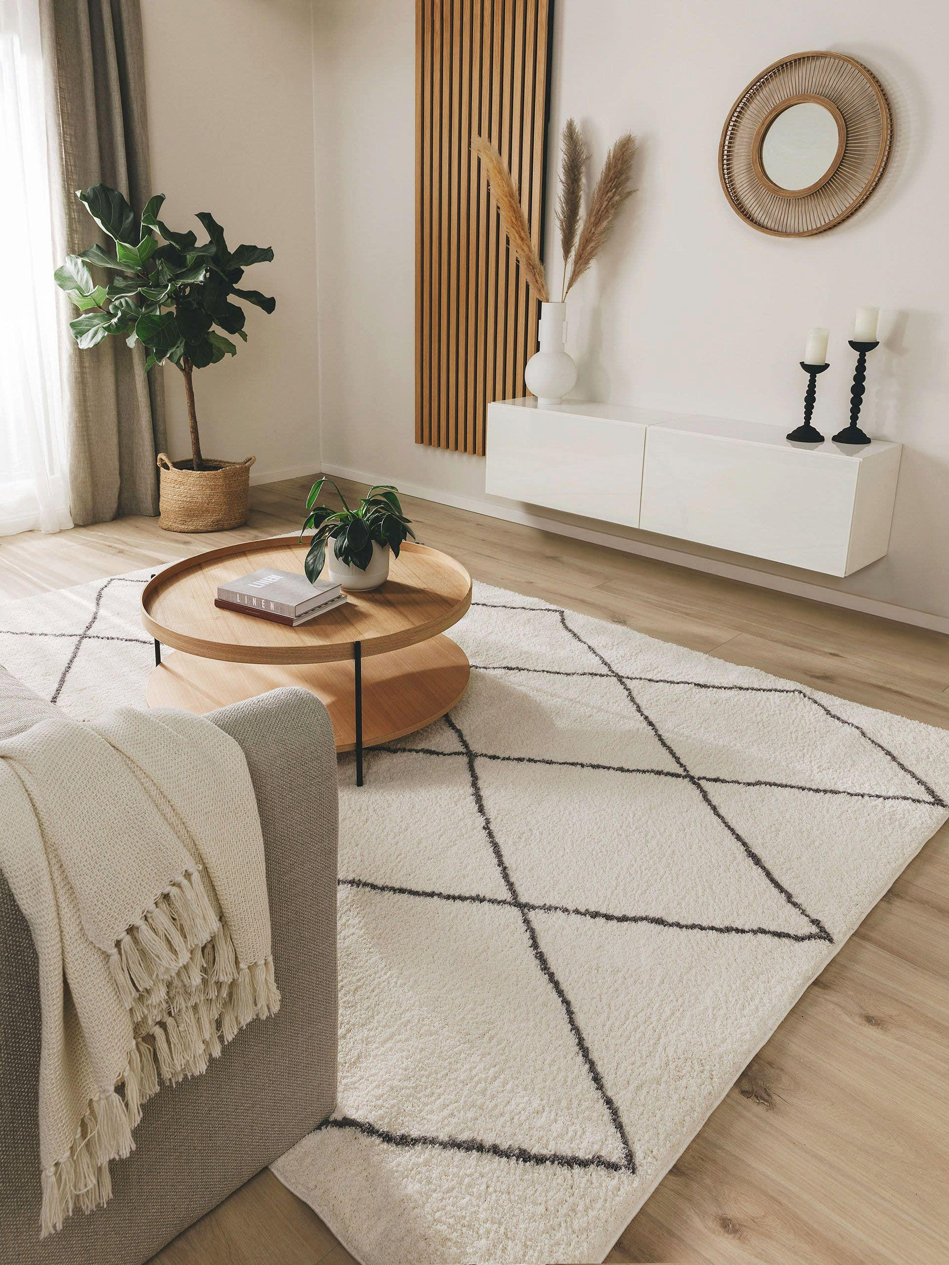 Thumbnail - benuta Nest Hochflorteppich, Creme, Textil, Rauten, Rechteckig, 300x400 cm, Oeko-Tex® Standard 100, wasserabweisend, Tep...