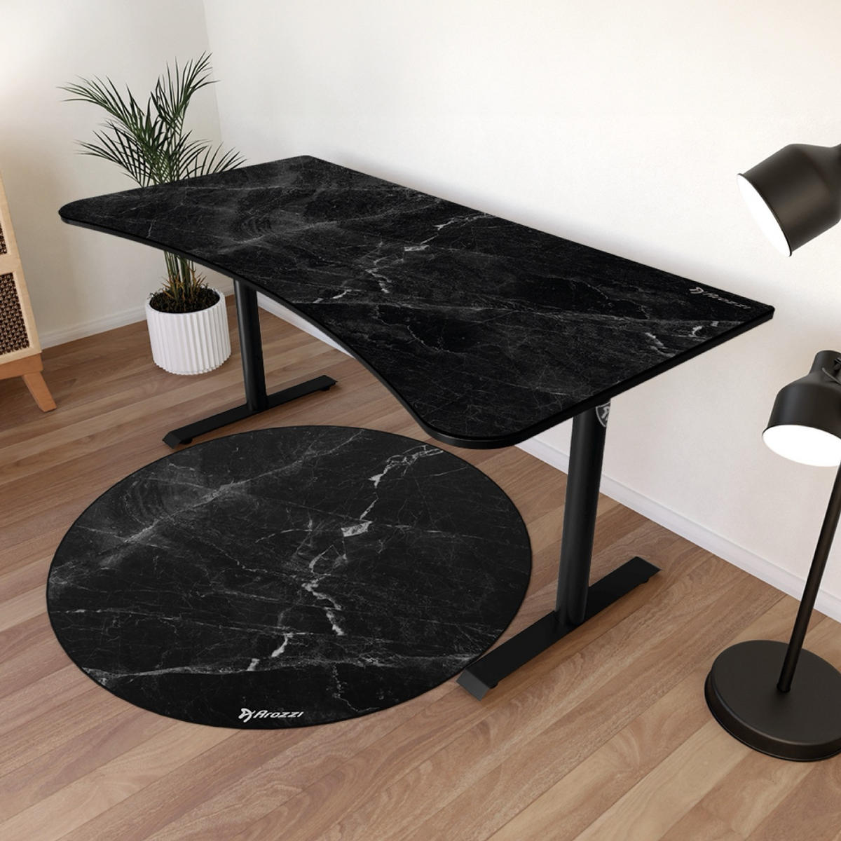 BODENSCHUTZMATTEN Zona Runden 121 cm Schwarzer Marmor - Schwarz, Textil (121/121cm) - Arozzi