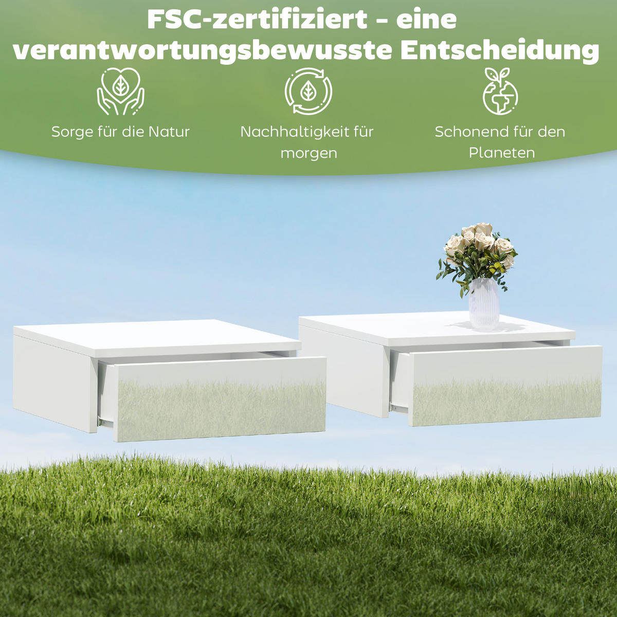 NACHTTISCH hängend 2er Set, schwebender Nachtschrank mit Schublade Nachtkästchen - Weiß, Holzwerkstoff (30/14/40cm) - HOMCOM