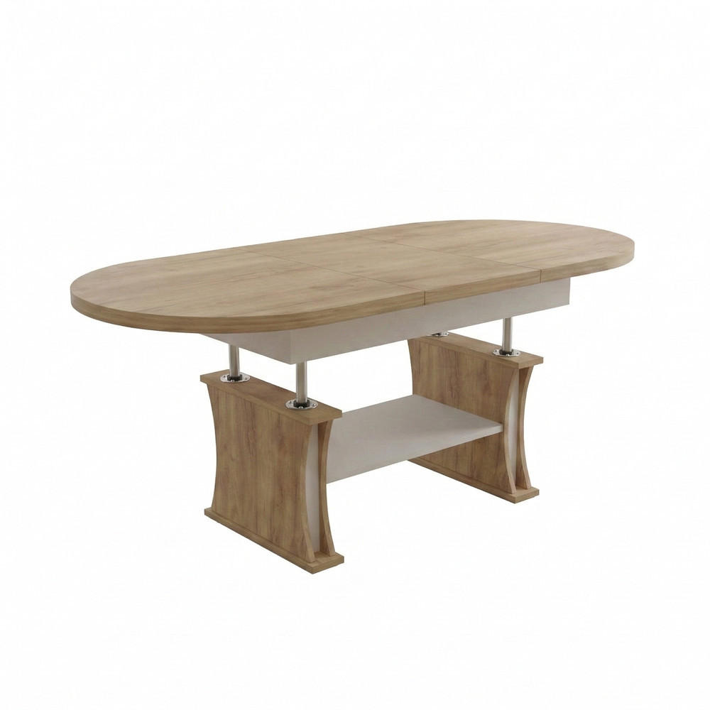 COUCHTISCH oval ausziehbar höhenverstellbar Ablage 130/80/60 cm - Eichefarben/Weiß, Holzwerkstoff (80/130/60cm) - designimpex