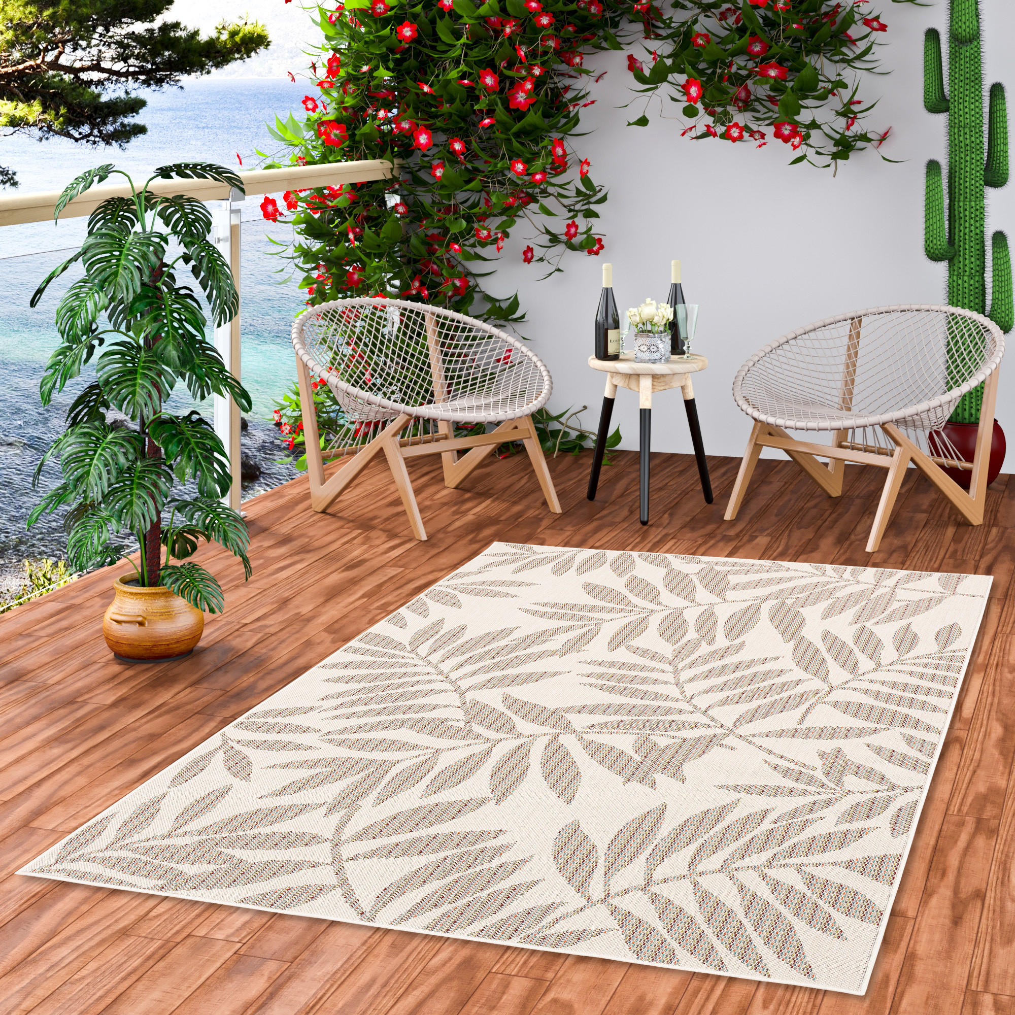 IN & OUTDOOR TEPPICH FLACHGEWEBE CAMPUS BLÄTTER - Beige, Textil (140/200cm) - Pergamon