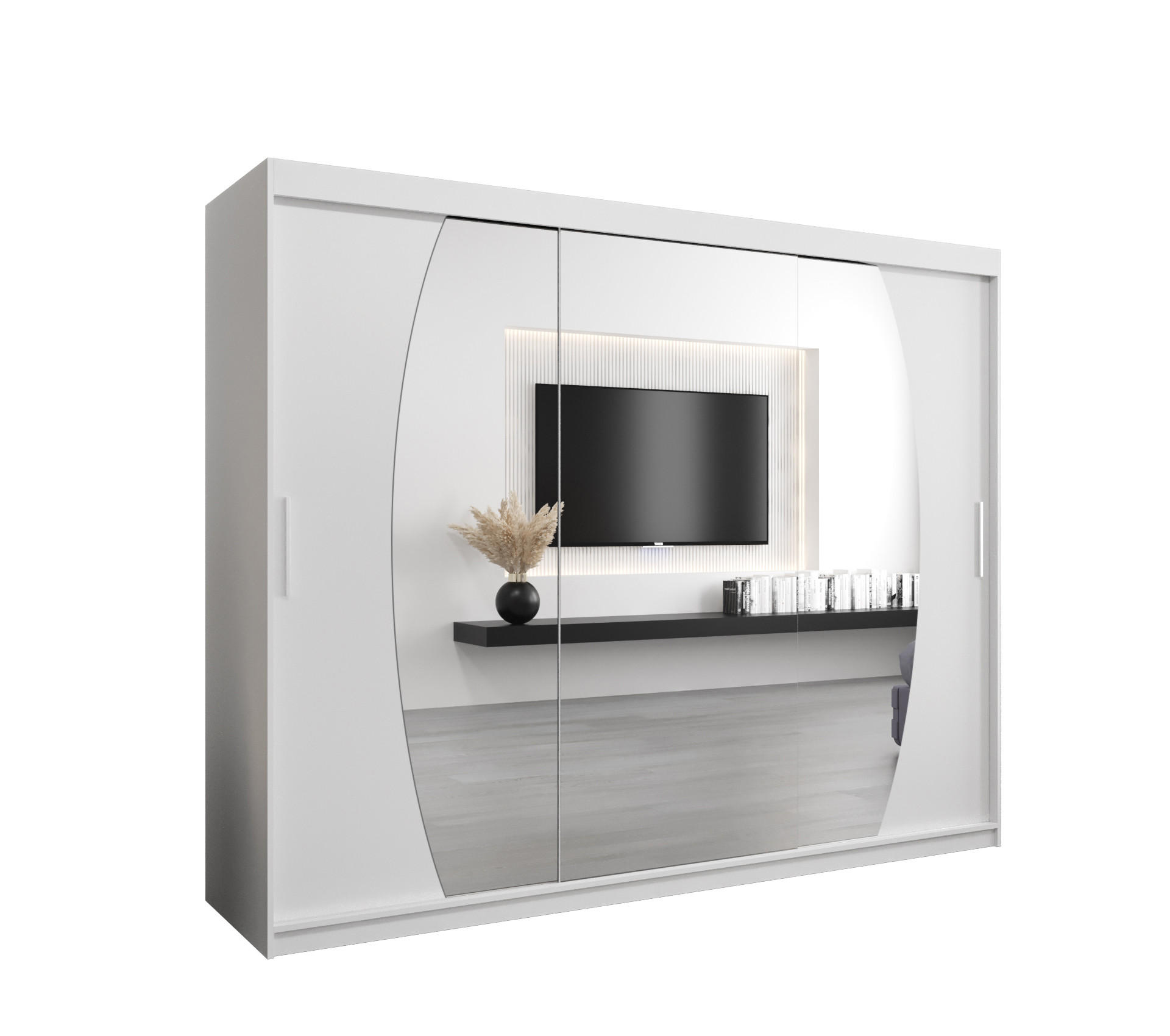 SCHWEBETÜRENSCHRANK 200/250/62 3-türig - Silberfarben/Weiß, Holz/Kunststoff (250/200/62cm) - Abiks Möbel