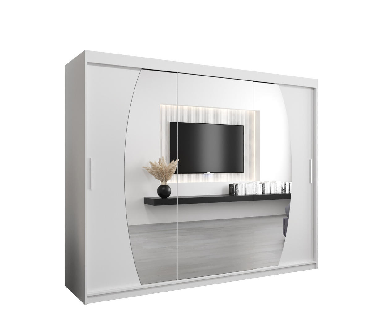 SCHWEBETÜRENSCHRANK 200/250/62 3-türig - Silberfarben/Weiß, Holz/Kunststoff (250/200/62cm) - MÖBEL KRYSPOL