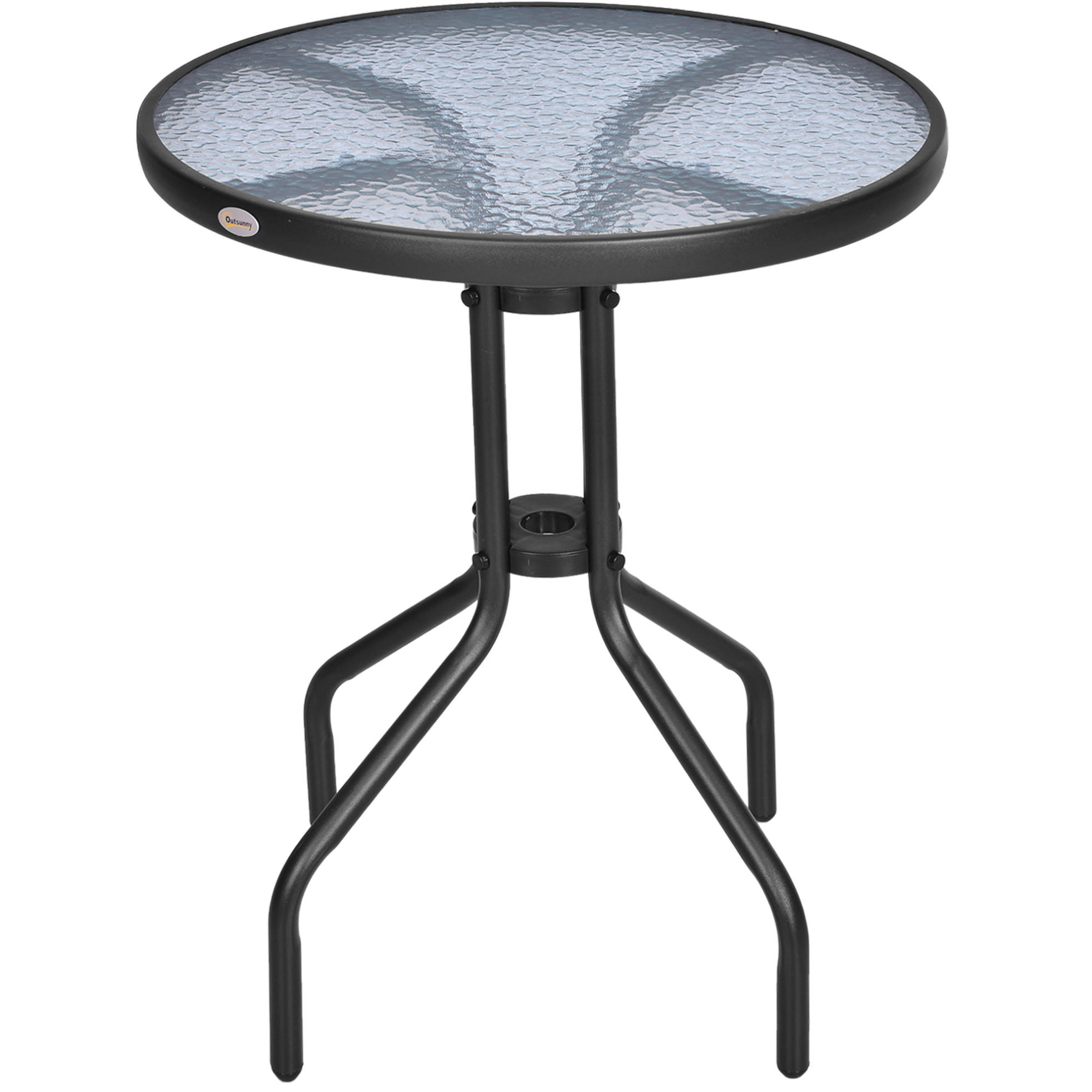 OKWISH BALKONOVÝ stůl Ø60/70 cm černý z kovu se skleněnou deskou pro zahradu a balkon