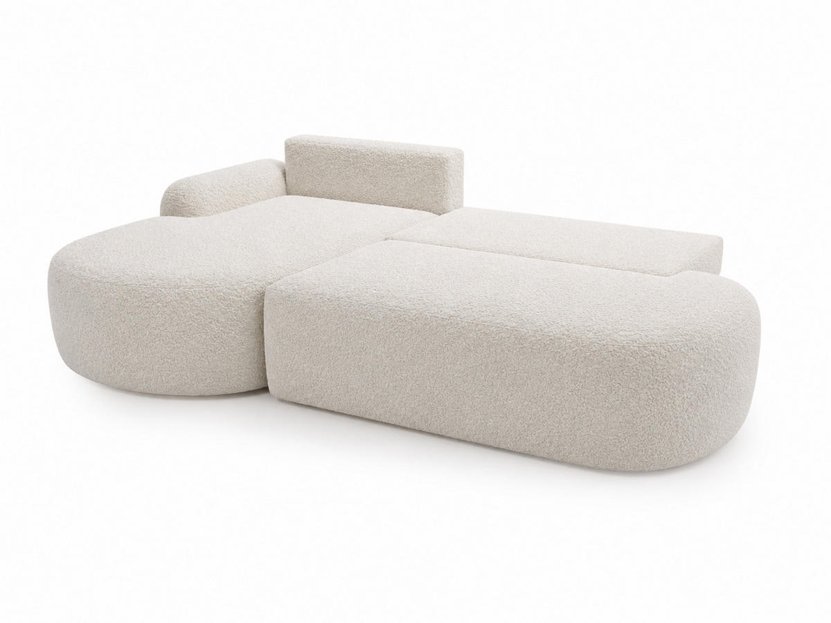 ECKSOFA Aurio O Bouclé-Stoff Weiß Links - Weiß, Holz/Textil (271/177cm) - Graingold