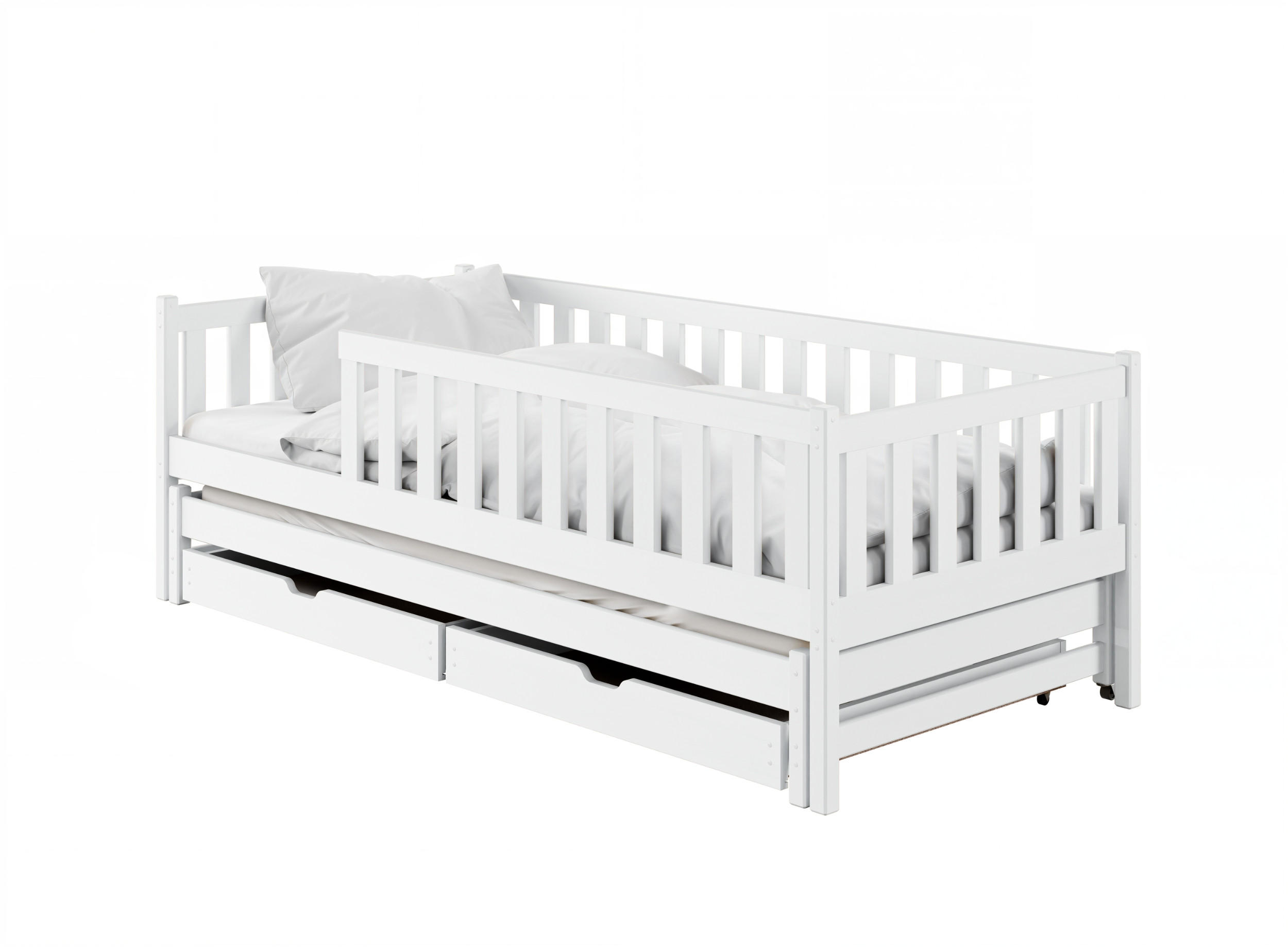 KINDERBETT mit Ausziehbett und zwei Schubladen 80x180 in weiß - Weiß, Holz - Kids Collective