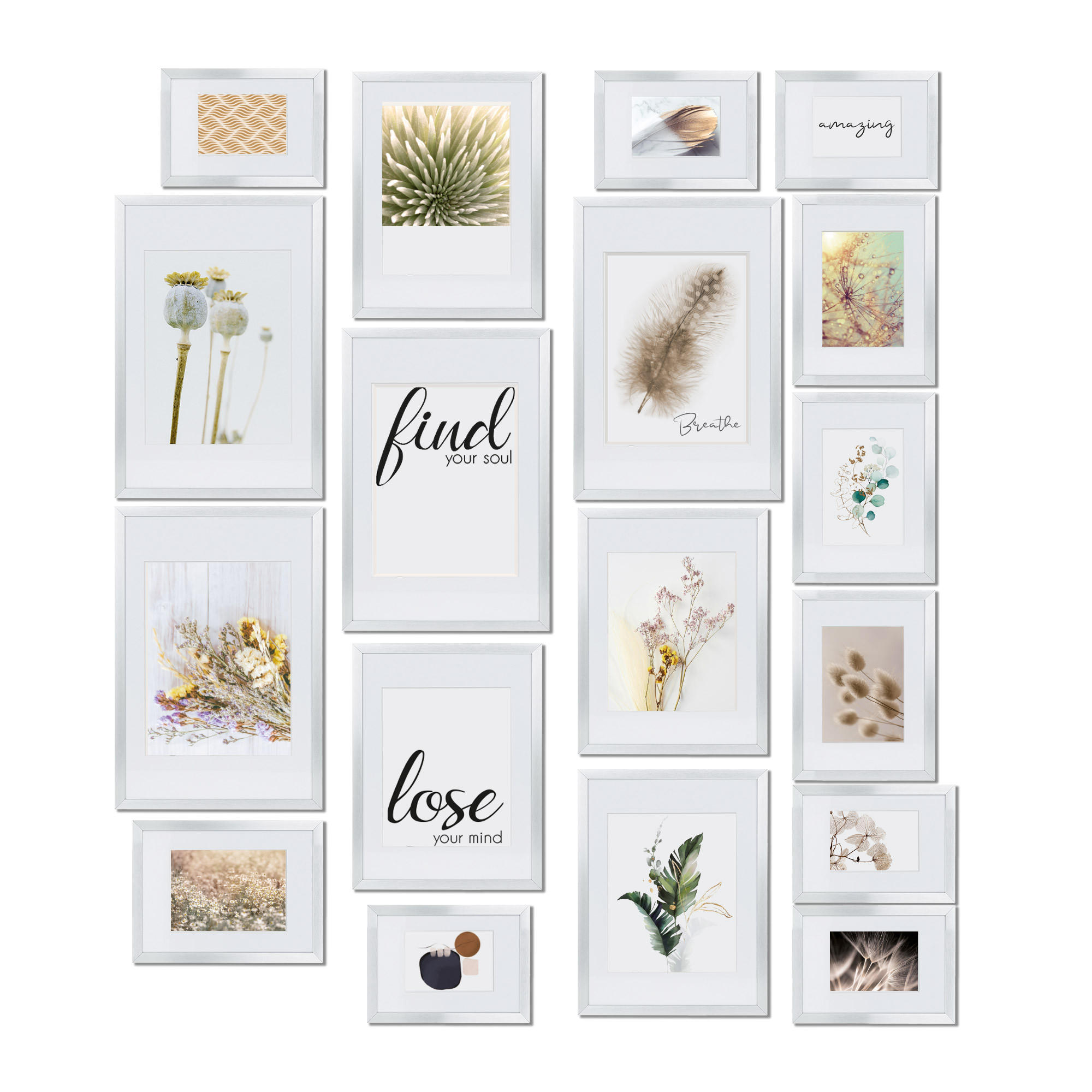 BILDERRAHMEN Velvet Aluminium Silber 18tlg - Silberfarben, Metall (29/26/35cm) - BoMoe