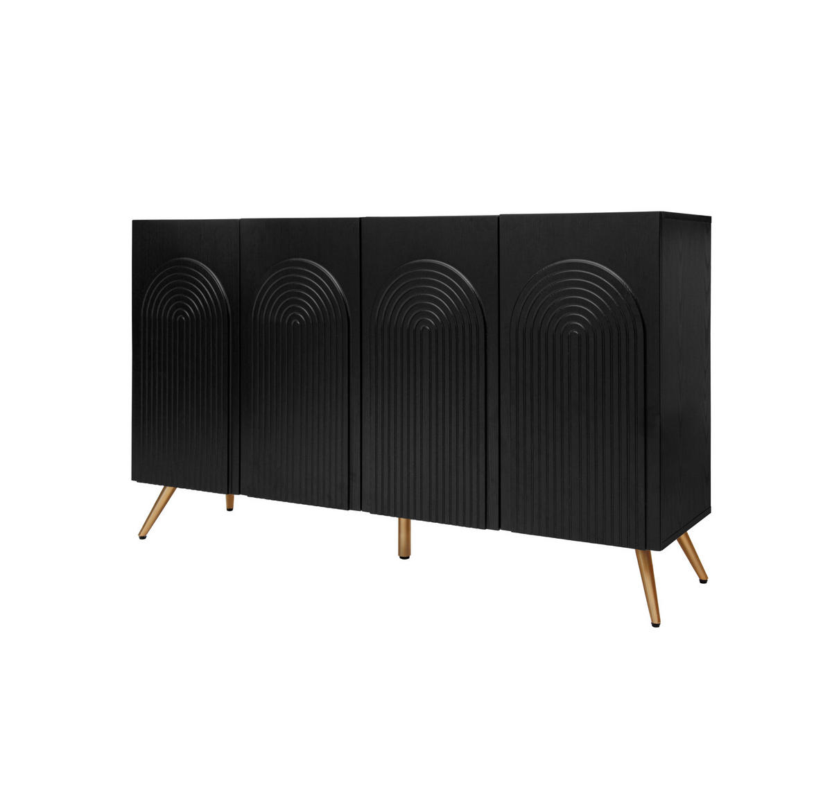 SIDEBOARD aus Holzwerkstoff 150x38x83 cm Schwarz mit verstellbaren Einlegeböden, 3D-Vertikalrillen und Bogentüren - Schwarz, Holzwerkstoff (150/83/38cm) - Modfu