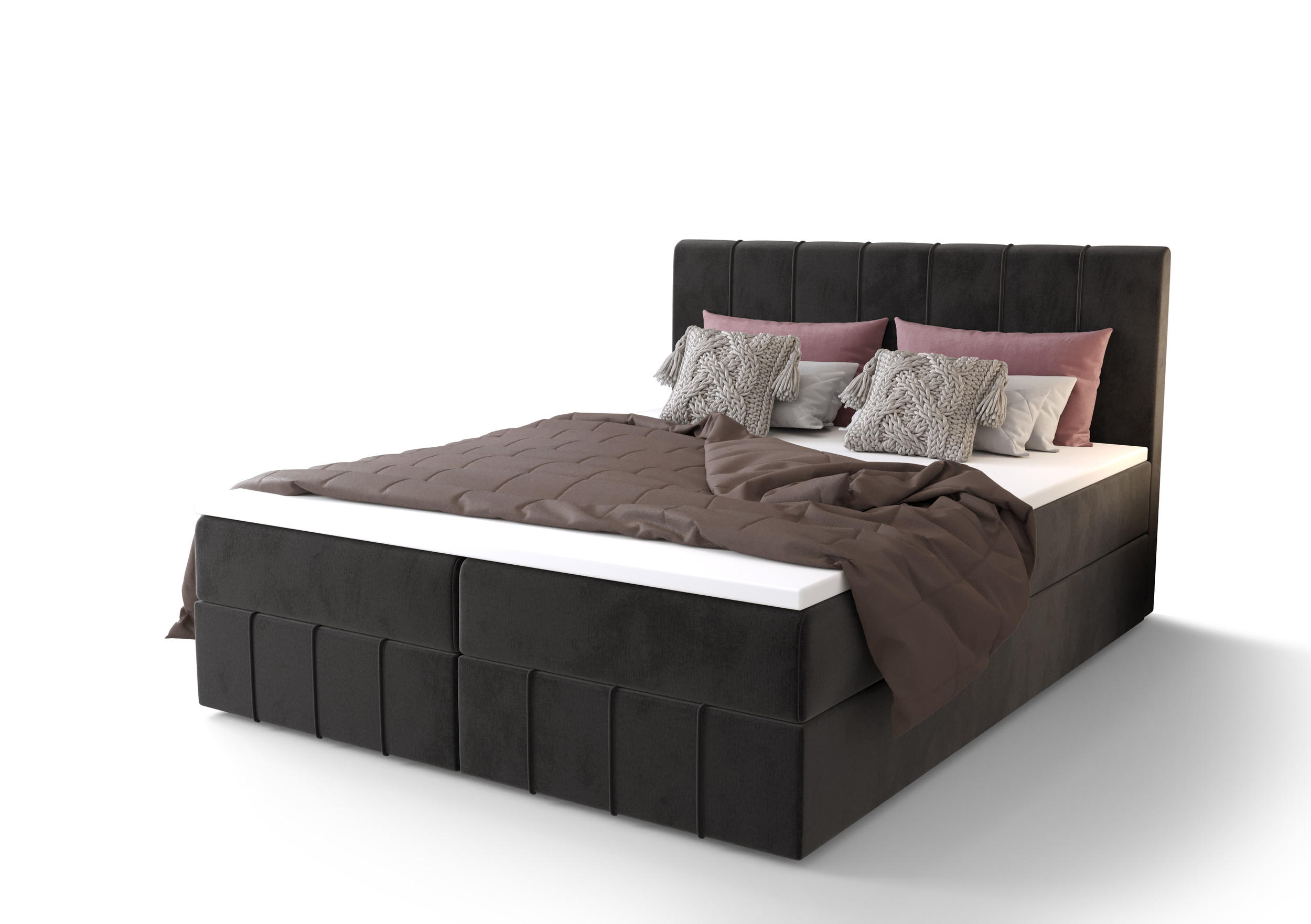 BOXBETT BAHAMA 180x200, mit Matratze H3 und Topper, Monolith 97 - Dunkelgrau, Holz/Kunststoff (180/200cm) - Bedante