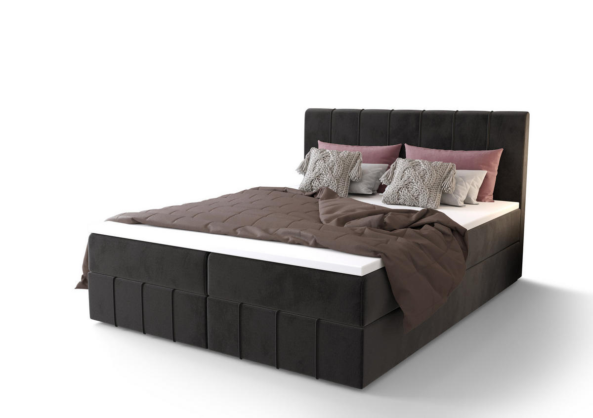 BOXBETT BAHAMA 200x200, mit Matratze H3 und Topper, Monolith 97 - Dunkelgrau, Holz/Kunststoff (200/200cm) - Bedante