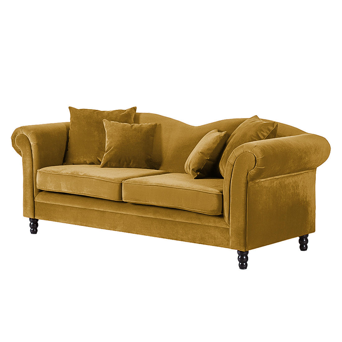 3-SITZER SOFA - Samt - Gelb/Schwarz, Buchenholz/Textil (213/84/79cm) - home24