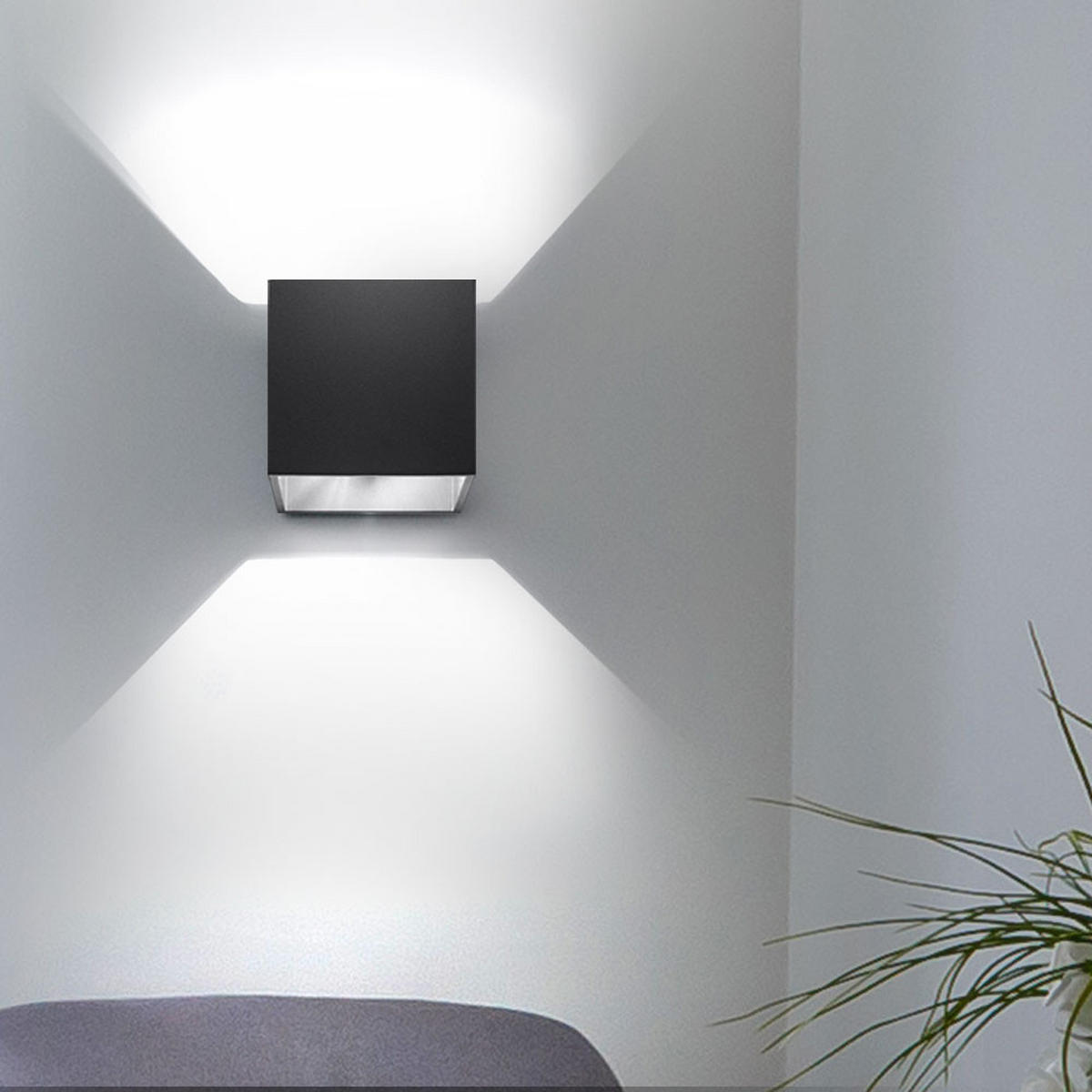 LED WANDLEUCHTE Aluminium Schwarz Würfelform - Schwarz, Metall (10/12/10cm)