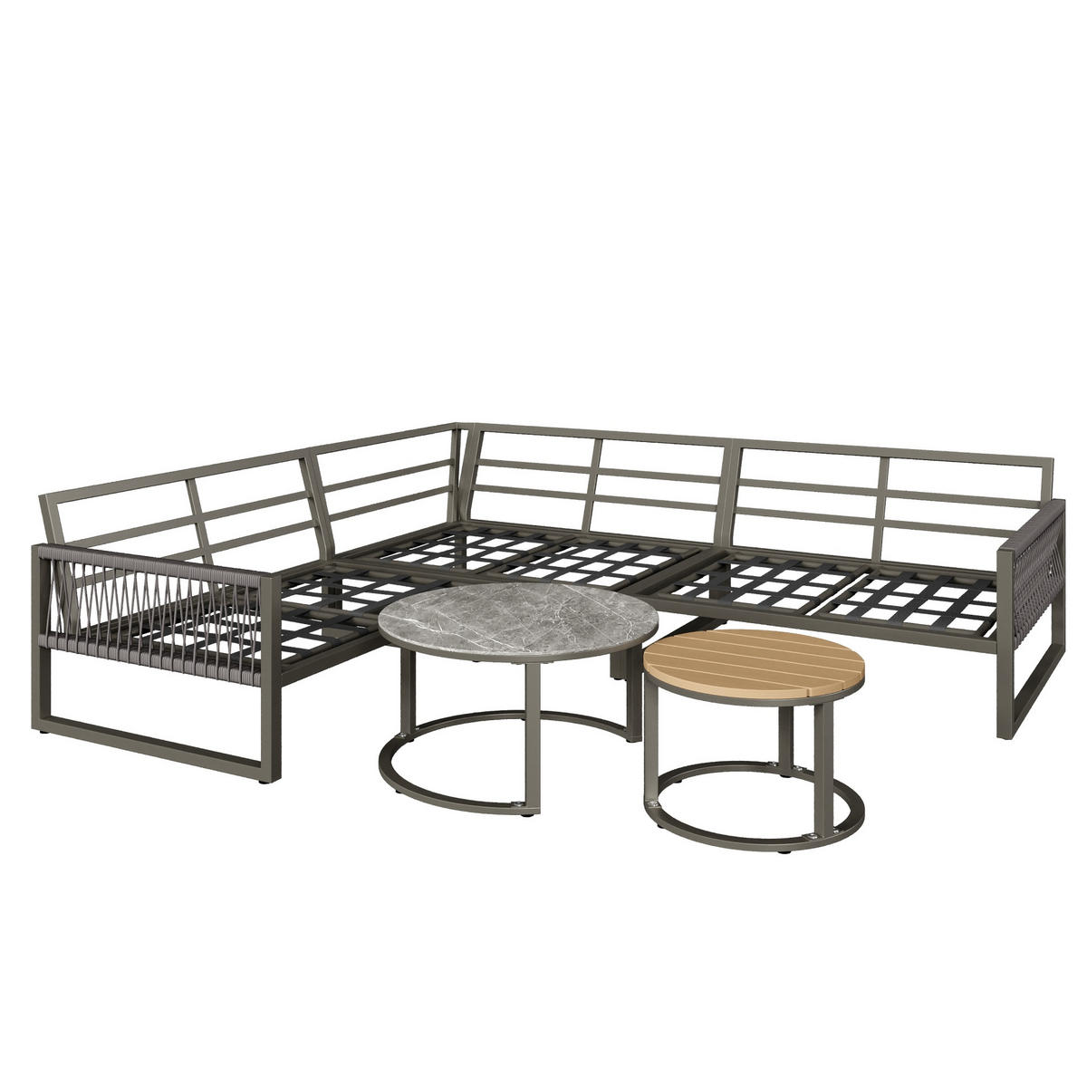 LOUNGEGARNITUR Grau aus Metall und Polyester 5er Set - Grau, Metall - OKMYHOME