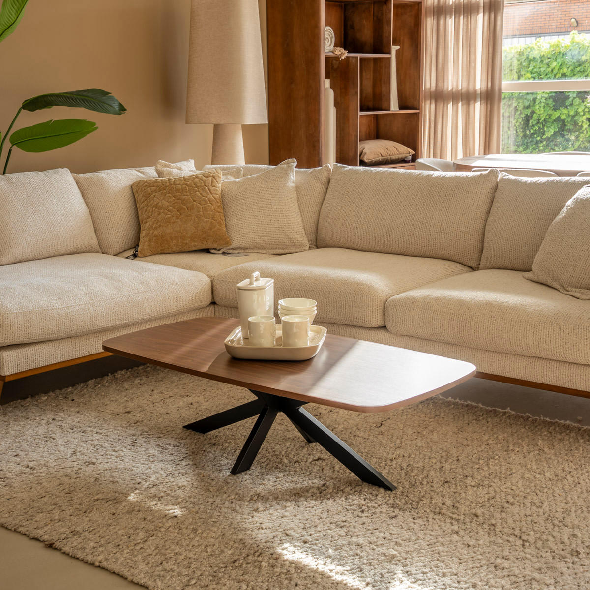 COUCHTISCH Jaimy – Walnuss – dänisch oval – Melamin & Metall – 120 cm - Dunkelbraun, Metall (120/60/35cm) - Giga Meubel