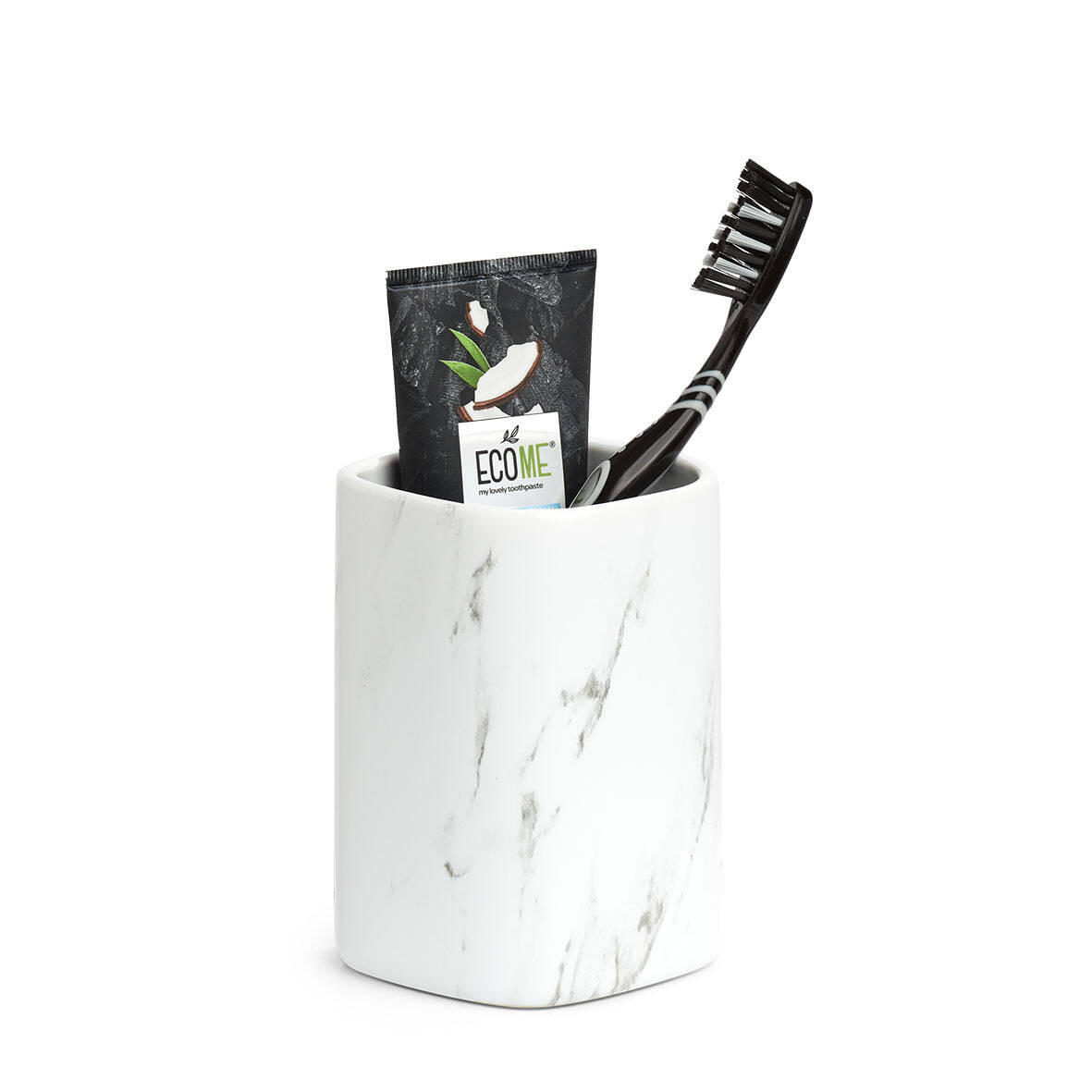 ZAHNBÜRSTENBECHER Keramik Marble - Weiß, Keramik (7.5/10.9/7.5cm)