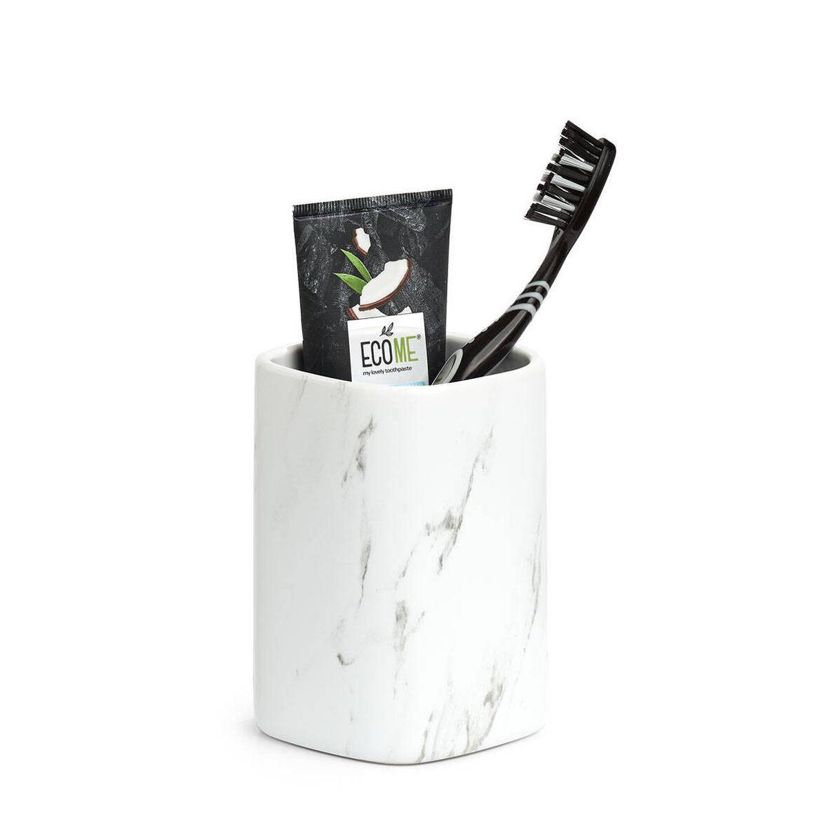 ZAHNBÜRSTENBECHER Keramik Marble - Weiß, Keramik (7.5/10.9/7.5cm)