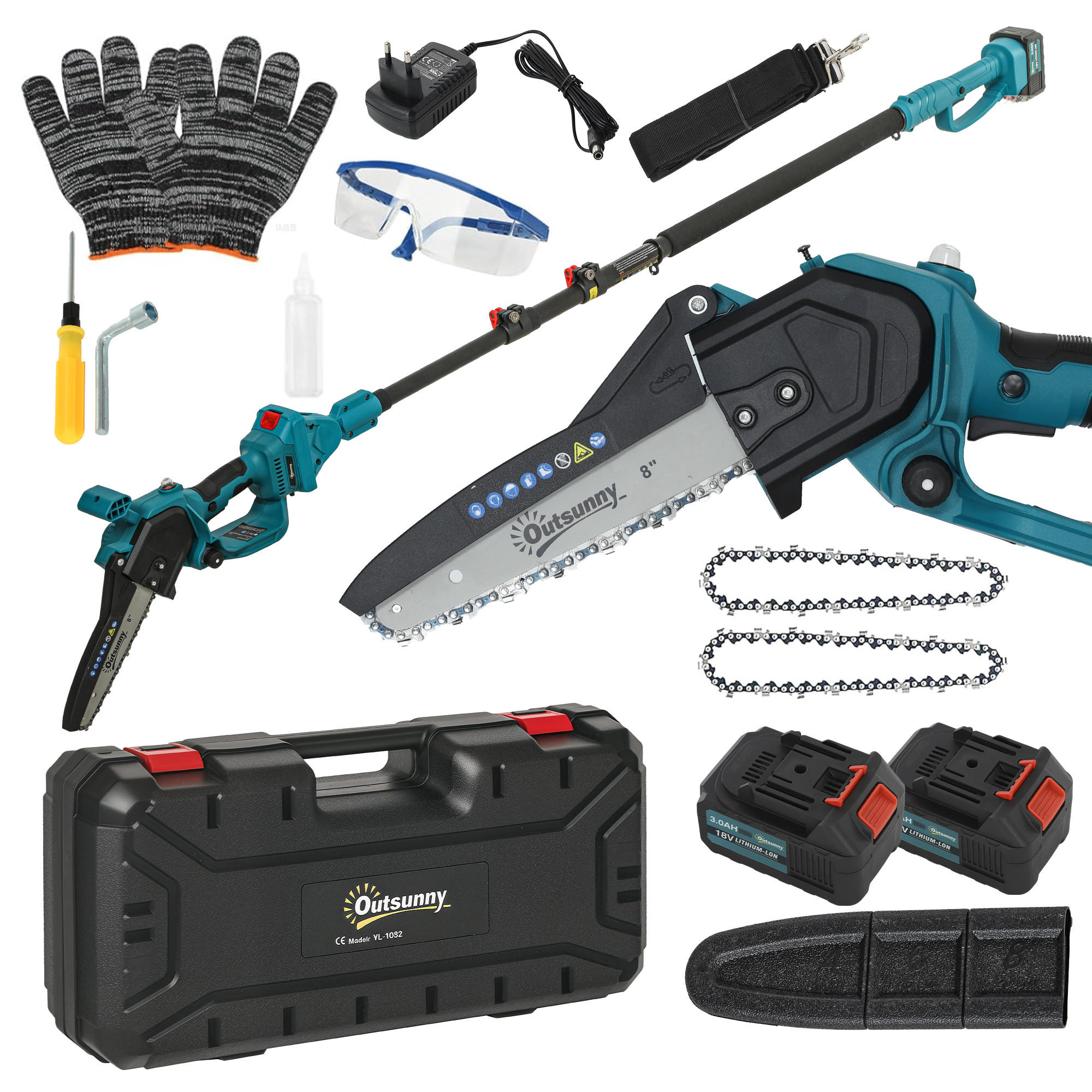 KETTENSÄGE 2-in-1 DE-13810 mit Teleskopstange und 8″ Schwert Blau - Blau, Metall (29/10.5/42cm) - ComfortXL
