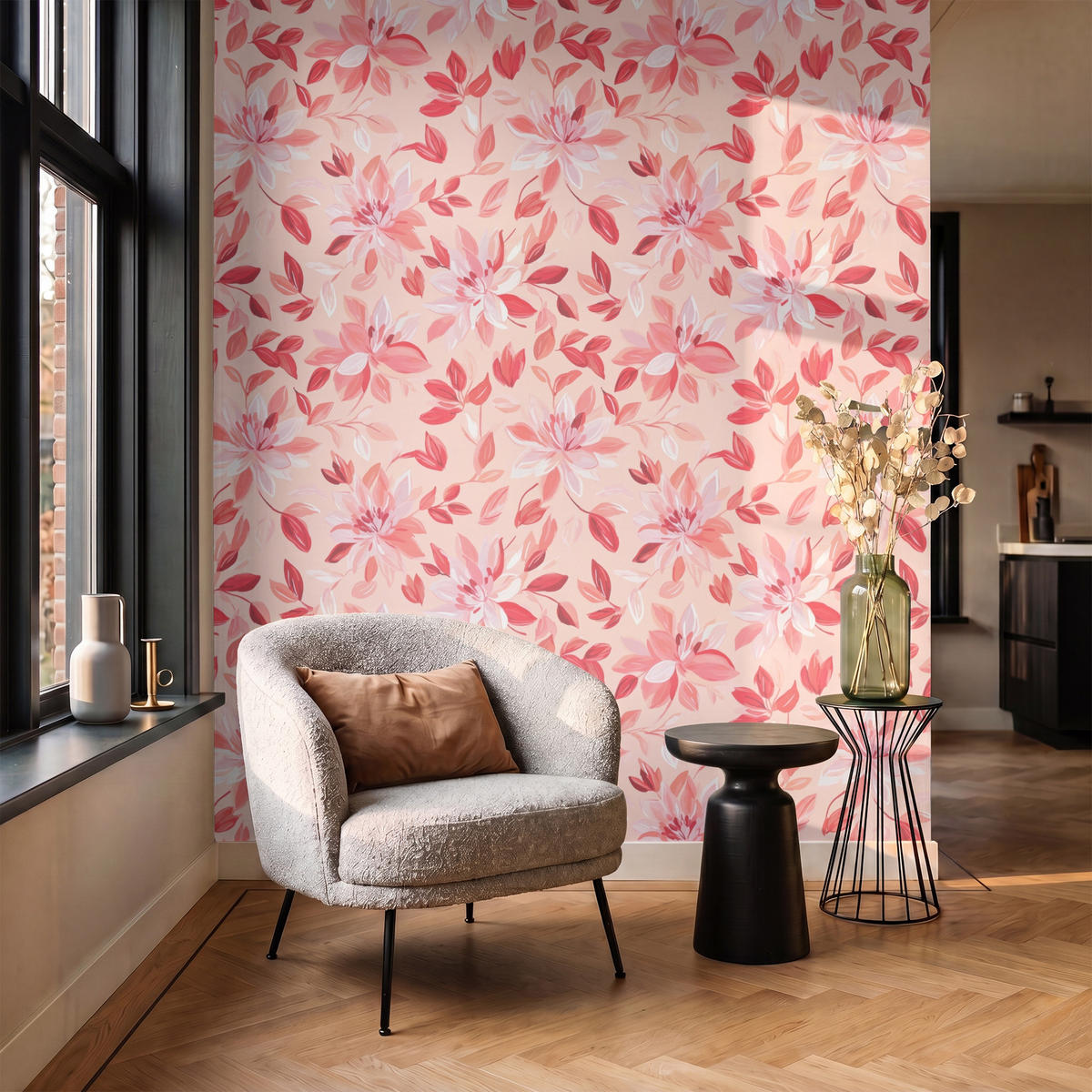 TAPETE - Botanisch - Blumen - Rot - 200x240 cm - Koralle, Papier (200/240cm) - OnlyWow
