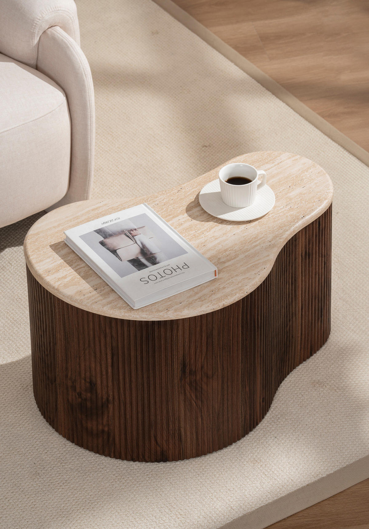 COUCHTISCH - Travertin Dekor / Eiche Dunkel Dekor - 70 cm - Braun, Holzwerkstoff (47/70/38cm) - home24