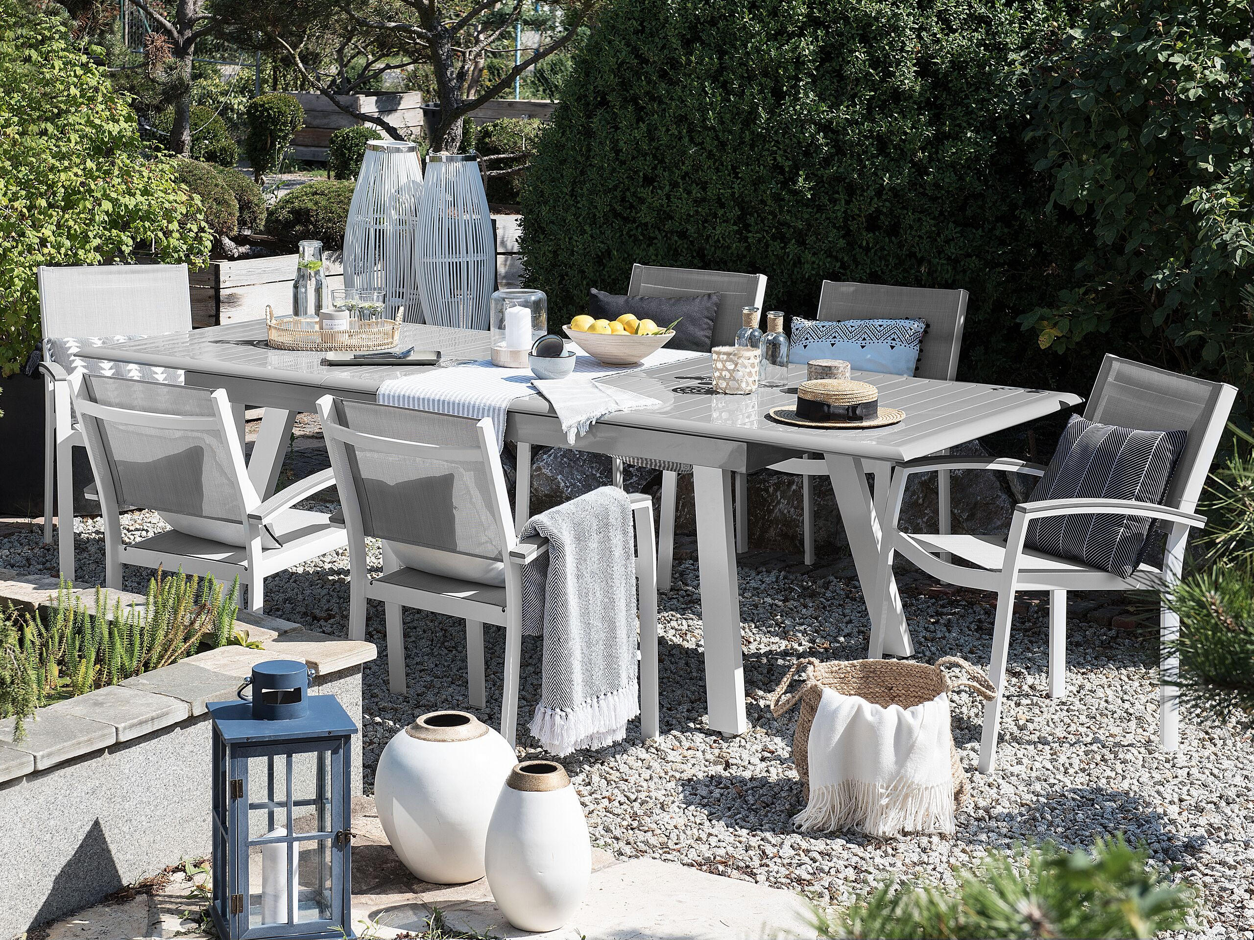 GARTENMÖBEL SET 6-Sitzer Aluminium grau Pereta - Weiß/Grau, Metall - Beliani