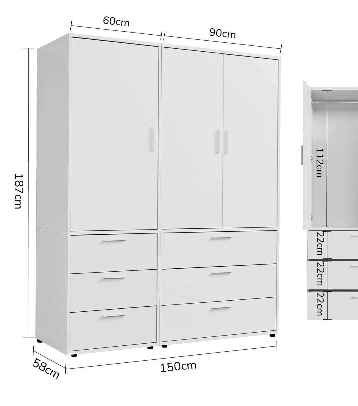 KLEIDERSCHRANK Der Grenzenlose - Weiß, Holzwerkstoff (150/187/58cm) - Mokebo