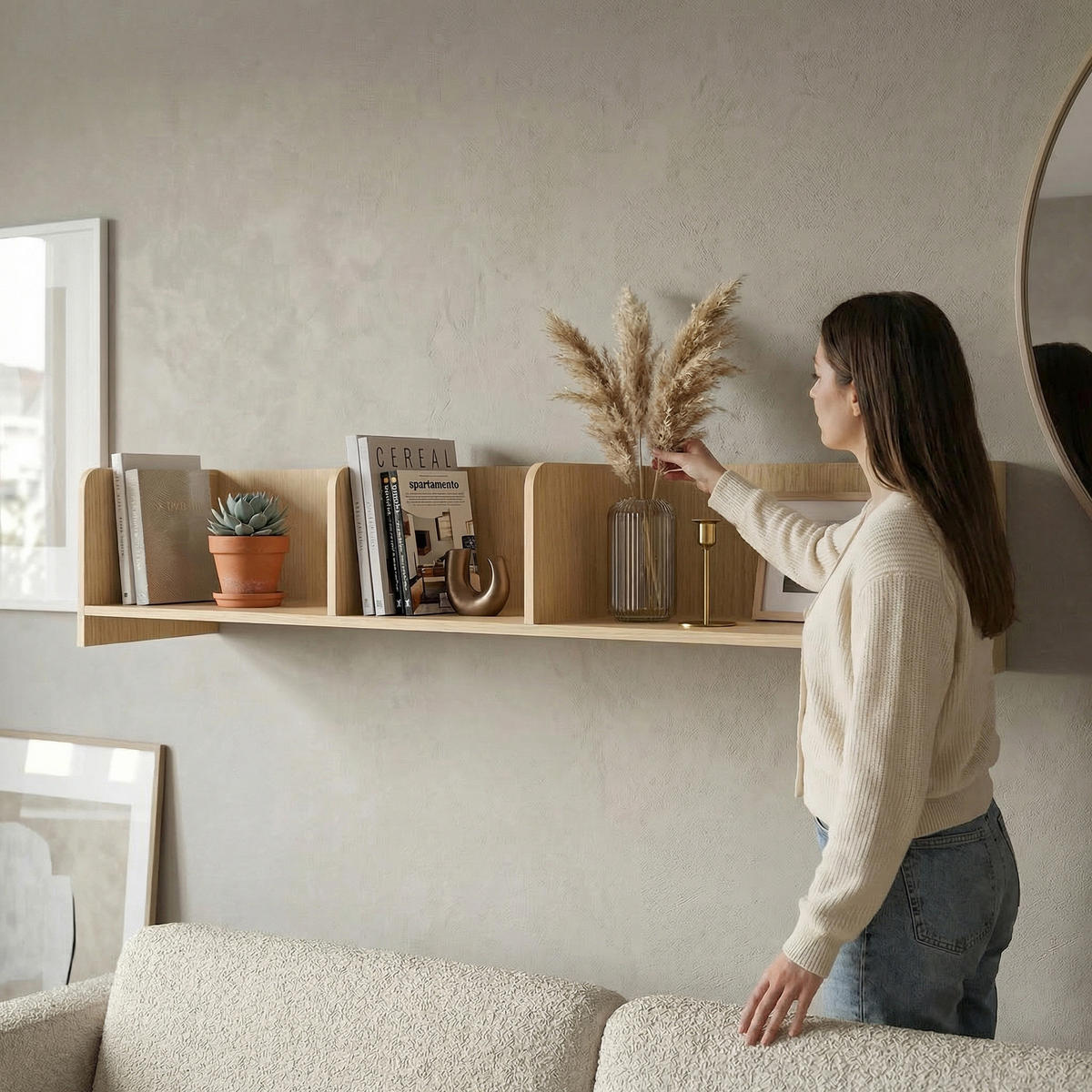 WANDREGAL Positivo mit Trennwänden, 140 cm, Mavelie-Eiche - Eichefarben, Holzwerkstoff (143/27/27cm) - Beautysofa