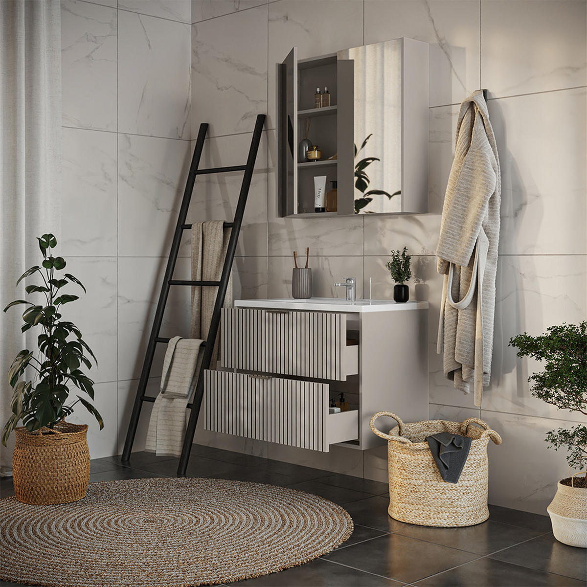 BADMÖBEL-SET Ruford Cashmere 3 Teile - Kaschmir, Holzwerkstoff (80/57/45cm) - Vicco