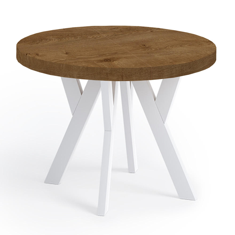 ESSTISCH Runder Ausziehbarer PERO 100/200, Eiche Lefkas/Weiß - Dunkelbraun/Weiß, Holz (200/100/77cm) - Dekori_Interiors