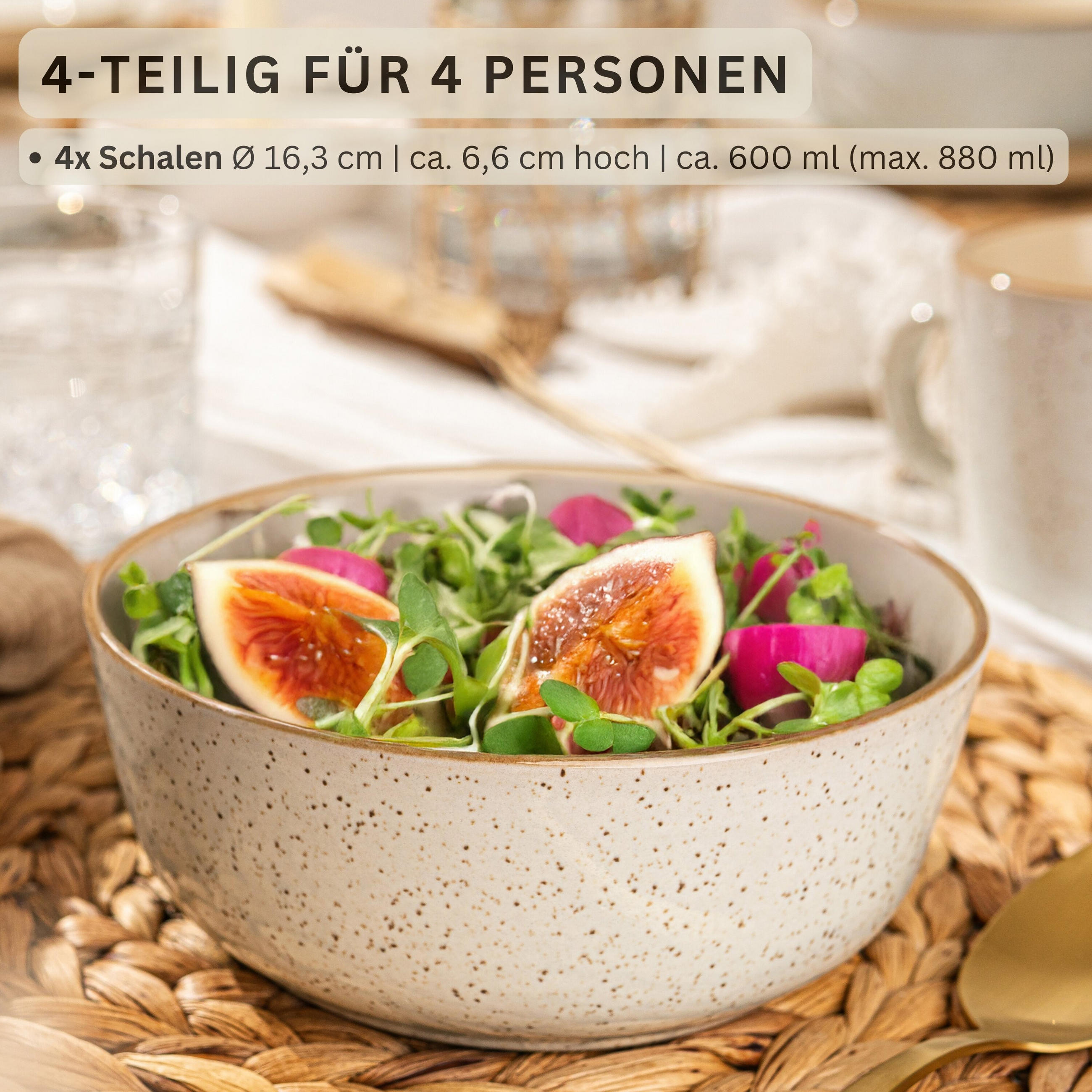 SCHALEN SET RIO CREME - 4 teilig aus Steingut - Creme, Keramik (20cm) - Sänger