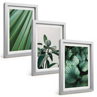 BILDER SET 3er Set - 20x30 cm Silberner Rahmen - Ästhetische tropische Blätter - Silberfarben, Kunststoff (20/30cm) - TULUP