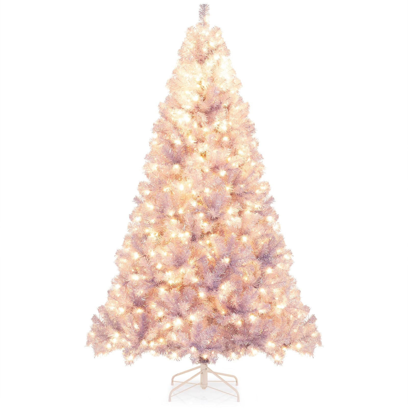 WEIHNACHTSBAUM Tannenform mit warmweißen LEDs 225 cm lavendelviolett - Lila, Metall (225cm) - COSTWAY