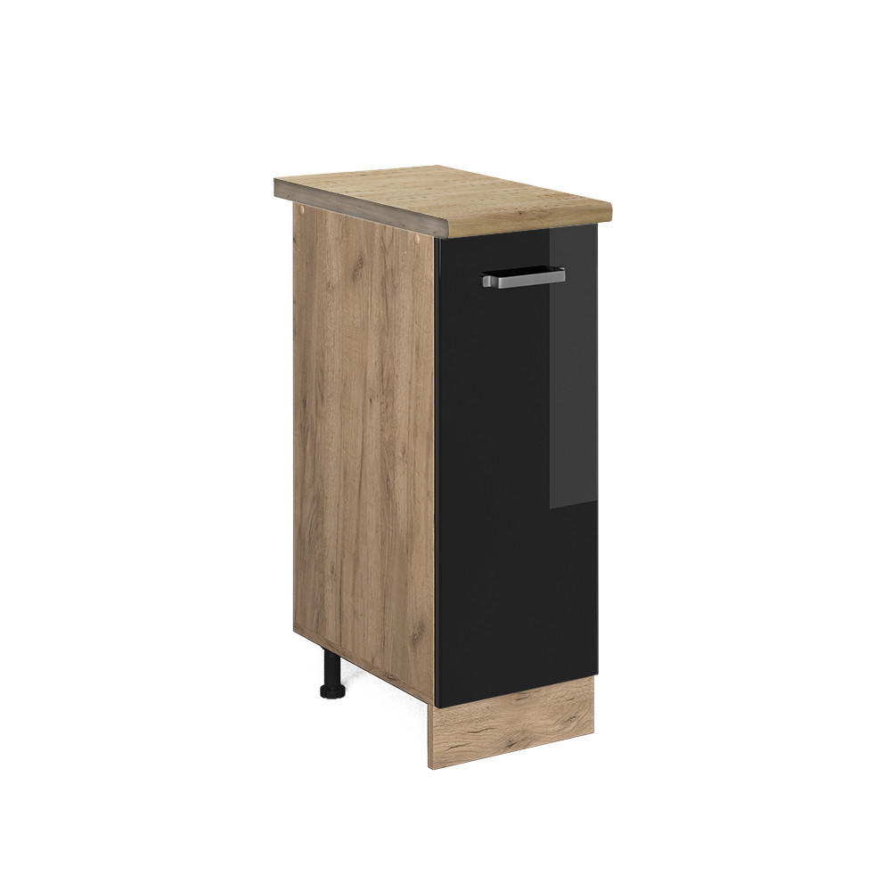 APOTHEKERSCHRANK R-Line Schwarz Hochglanz 30 cm, AP Eiche - Schwarz Hochglanz/Eiche Wotan, Holzwerkstoff (30/81.6/60cm) - Vicco