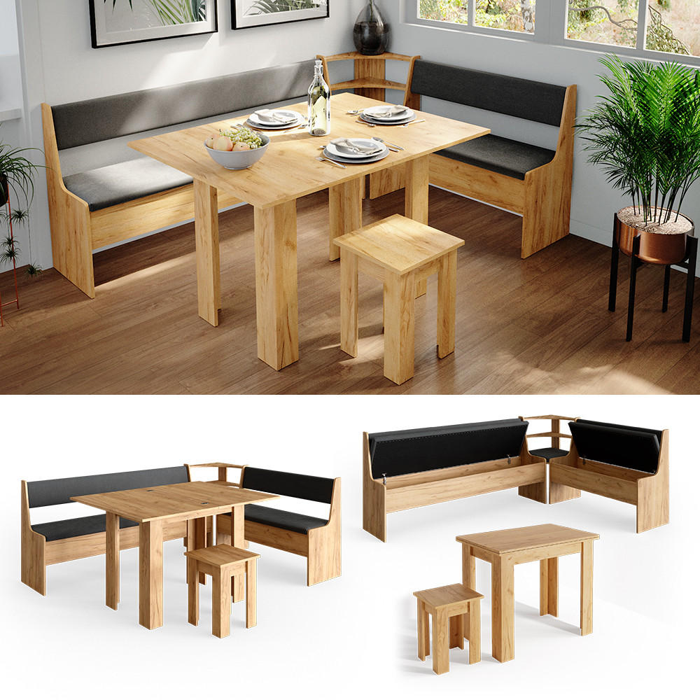 ECKBANKGRUPPE Roman Goldkraft Eiche 210 x 41.5 cm mit Tisch - Anthrazit/Eiche Wotan, Holzwerkstoff (210/80/150cm) - Vicco