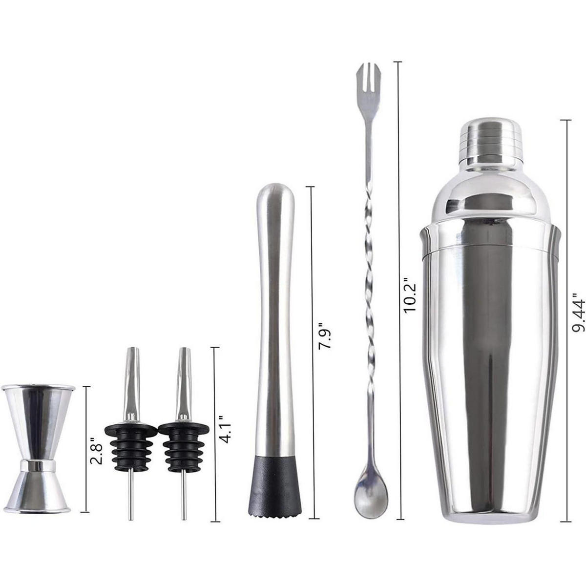 COCKTAIL-SHAKER-SET Edelstahl, 4-teilig, inkl. Shaker 750 ml, Doppel-Jigger, Sieb, Löffel - Silberfarben, Metall (8/24/8cm) - LUXUSKOLLEKTION