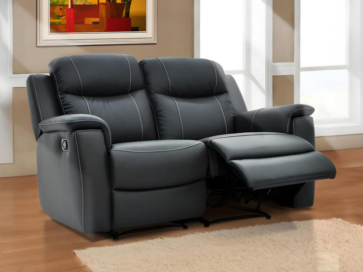 RELAXSOFA Leder 2-Sitzer - Anthrazit - EVASION - Anthrazit, Leder (96/100/156cm) - Vente-Unique