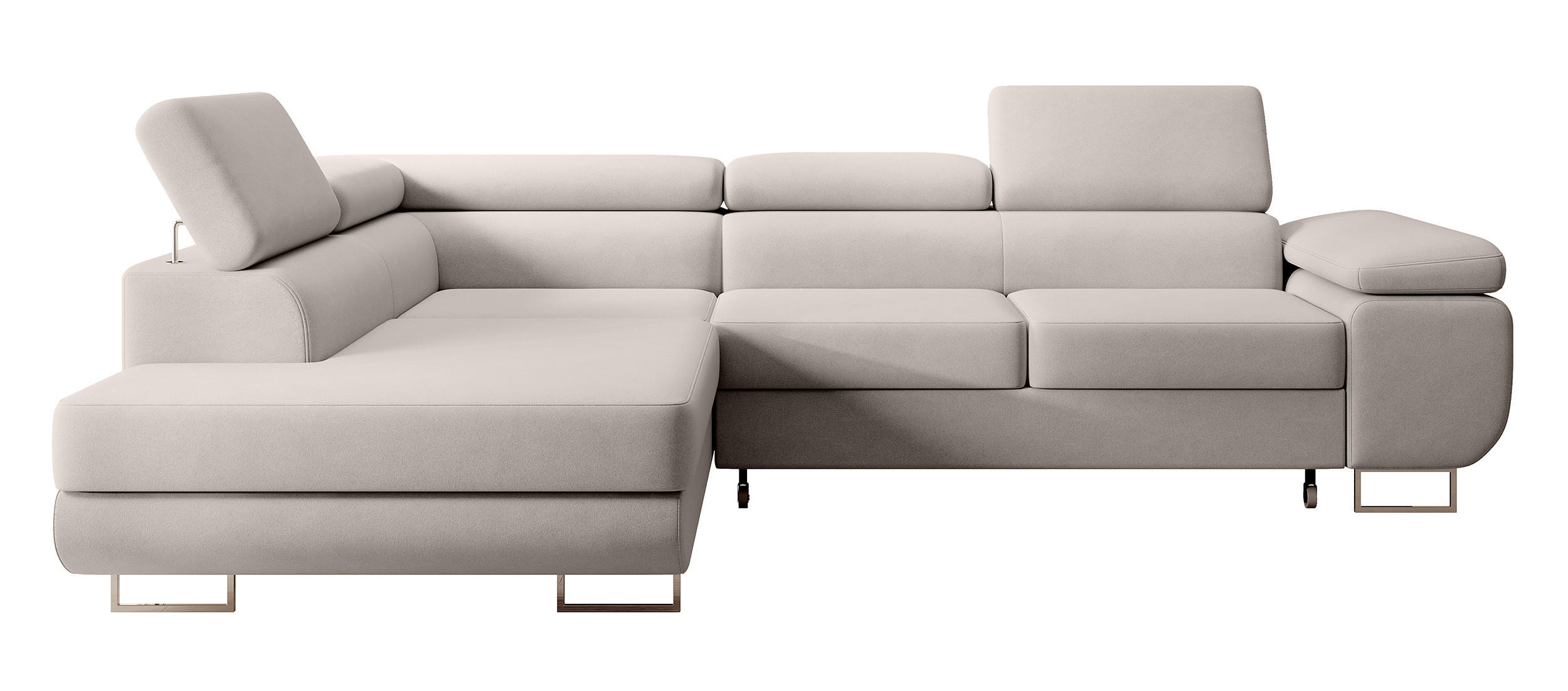 ECKSOFA Stevil Cremeweiß Velours - Silberfarben/Creme, Textil/Metall (275/203cm) - Selsey