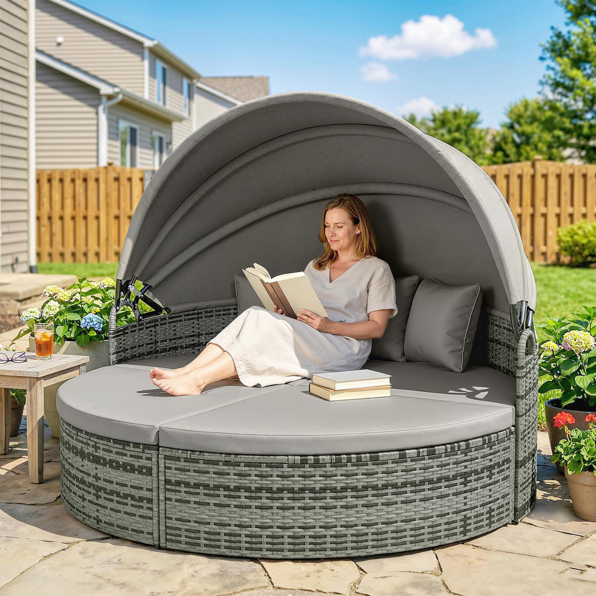 SONNENINSEL 3tlg DE-13688 mit Markise Hellgrau - Hellgrau, Metall (175/146/180cm) - ComfortXL