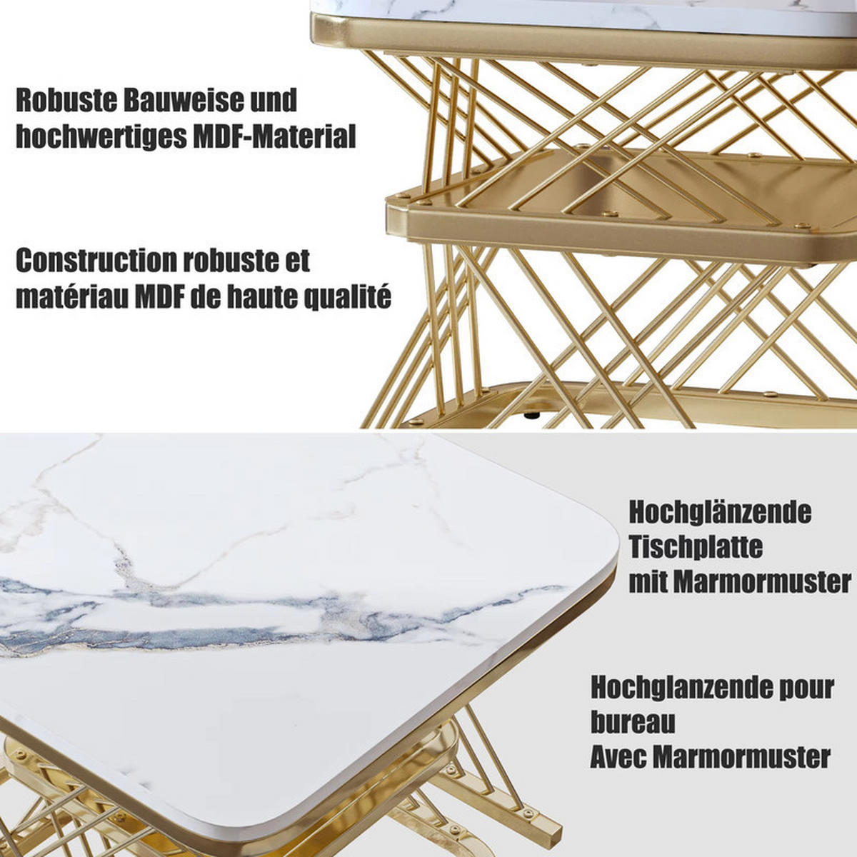COUCHTISCH 2er Set Marmoroptik Metallgestell Schwarz Gold - Goldfarben, Holz (45/45/38cm) - Kaket