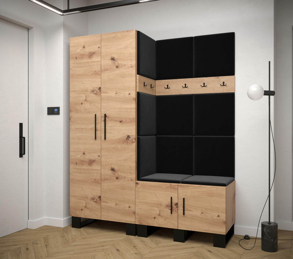 GARDEROBEN-SET 196/158/45,6 - Dunkelgrau/Schwarz, Holz/Kunststoff (158/196/45.6cm) - Abiks Möbel