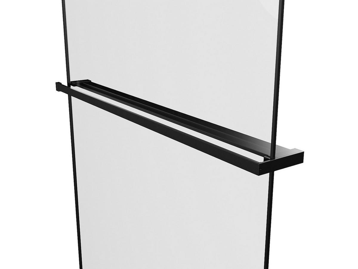 DUSCHWAND für begehbare Duschen mit Handtuchhalter & Ablage - 140 x 200 cm - Schwarz matt - BONPERO - Schwarz, Metall (140/200cm) - Vente-Unique