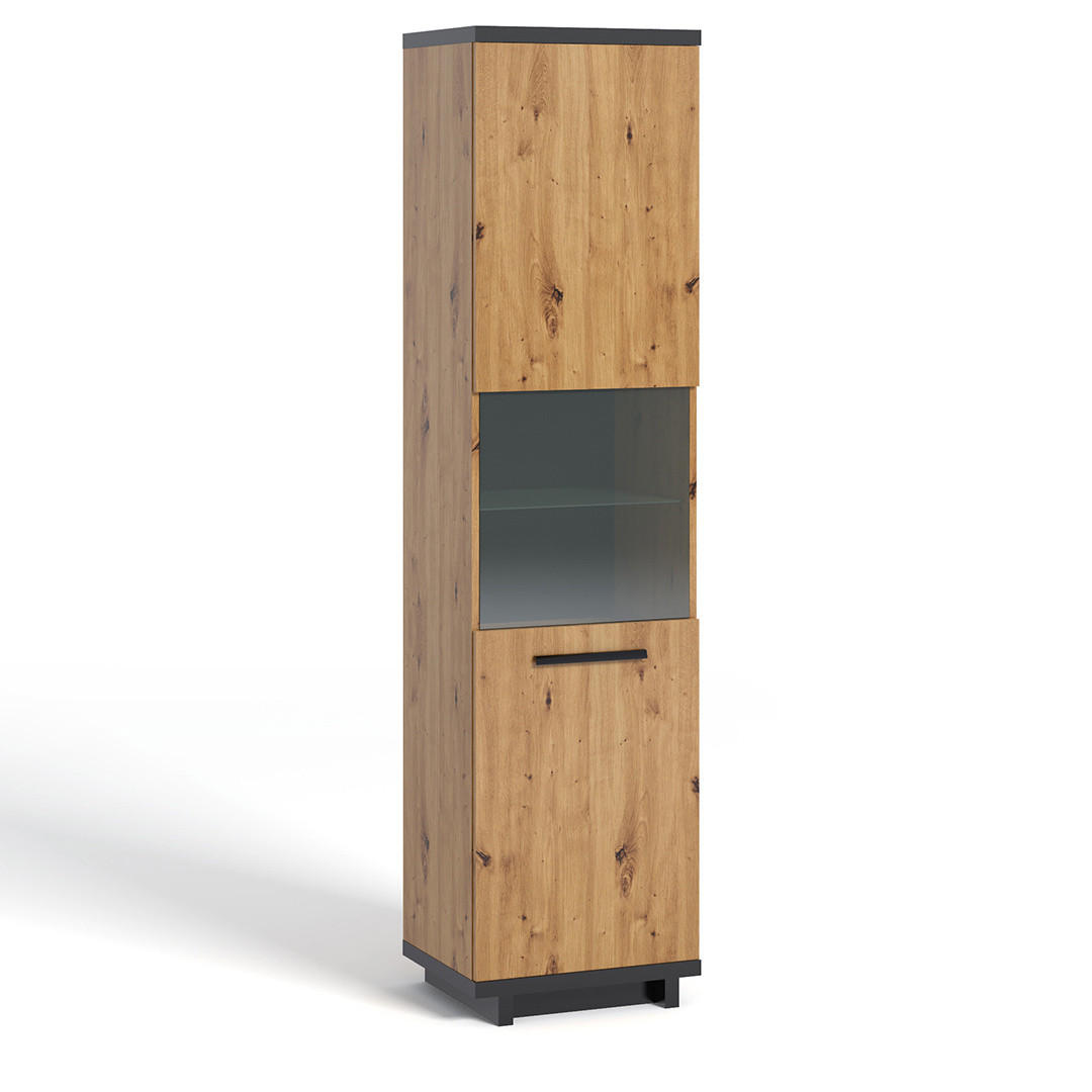 Ravio Hochvitrine Eiche Artisan, Schwarz 51x200x40 cm