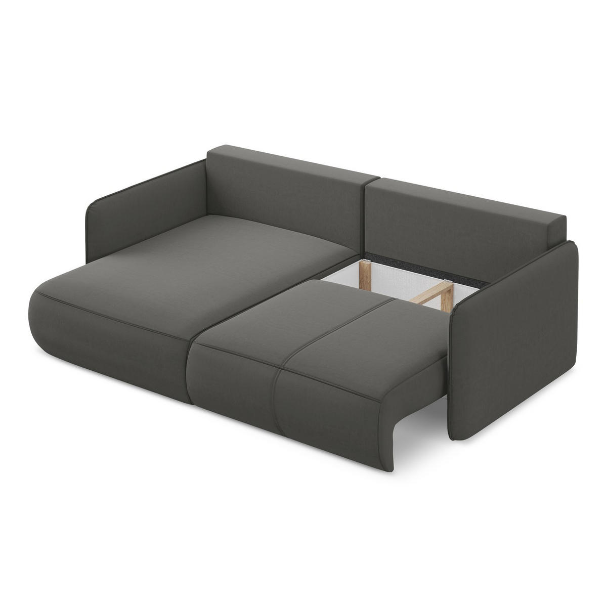 ECKSOFA mit Schlaffunktion Samt Stoff Grau - Dunkelgrau/Schwarz, Kunststoff/Textil (148/207cm) - LaMiaSofa