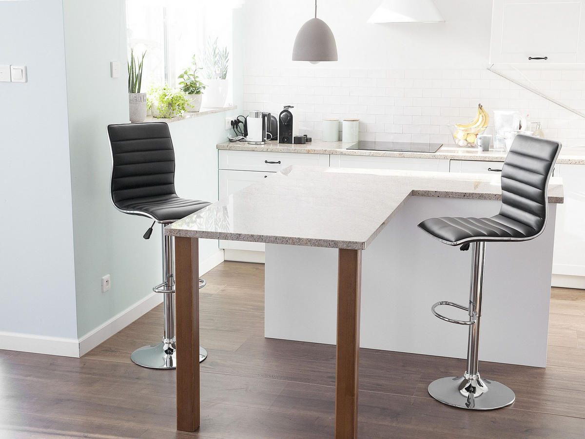 BARHOCKER 2er-Set Kunstleder Schwarz Lucerne - Schwarz, Textil/Metall (40/116/39cm) - Beliani