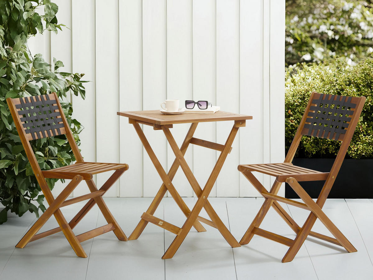 BISTRO-SET Akazienholz Braun/Schwarz Coniolo - Braun, Holz - Beliani