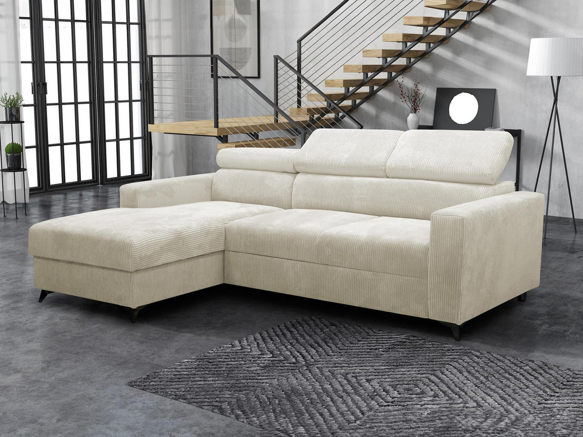ECKSOFA Milano Premium Cord, Seite: Links LC+2R - Creme/Schwarz, Holz/Textil (236/172cm) - MIRJAN24